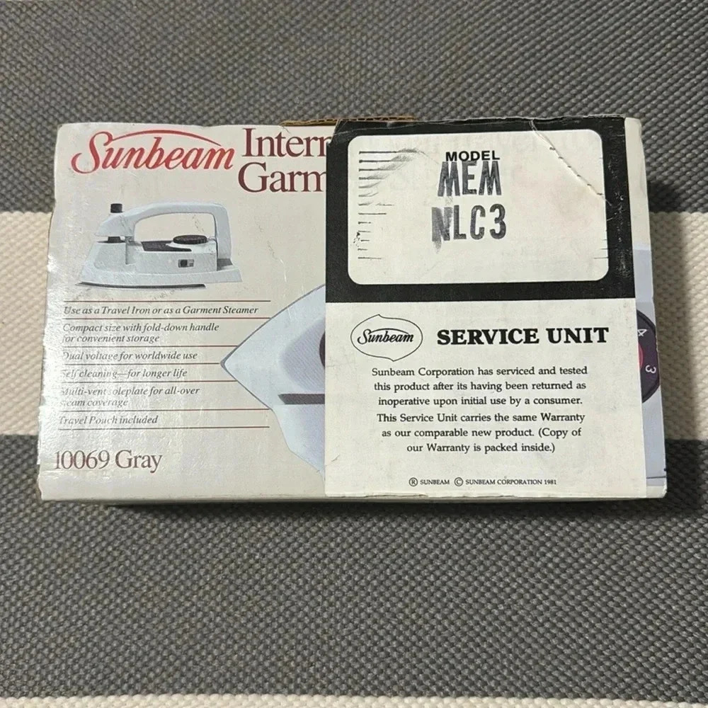 Vtg Sunbeam International Travel Iron Garment Steamer #10069 Gray Works Orig Box